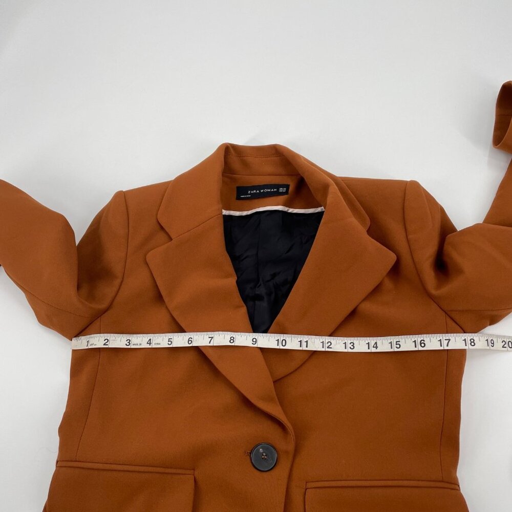 Zara Clay Brown Long Blazer Womens Size XS Classic Dark Academia Tailored - Picture 6 of 8